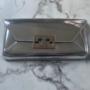 Silver Metallic Tory Burch Clutch